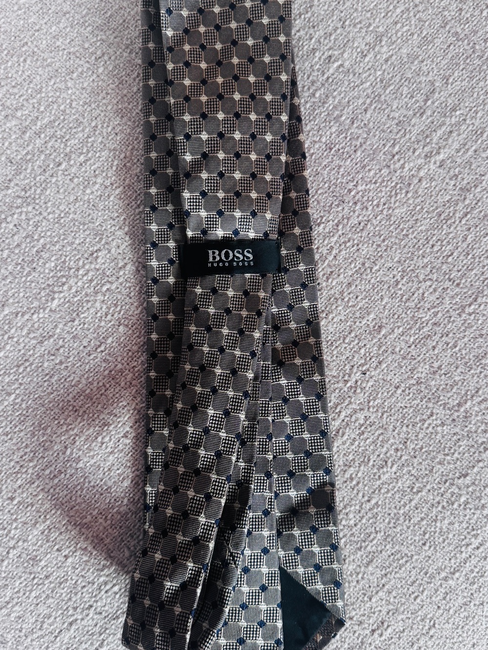 Hugo Boss Black and Gray Geometric Silk Tie